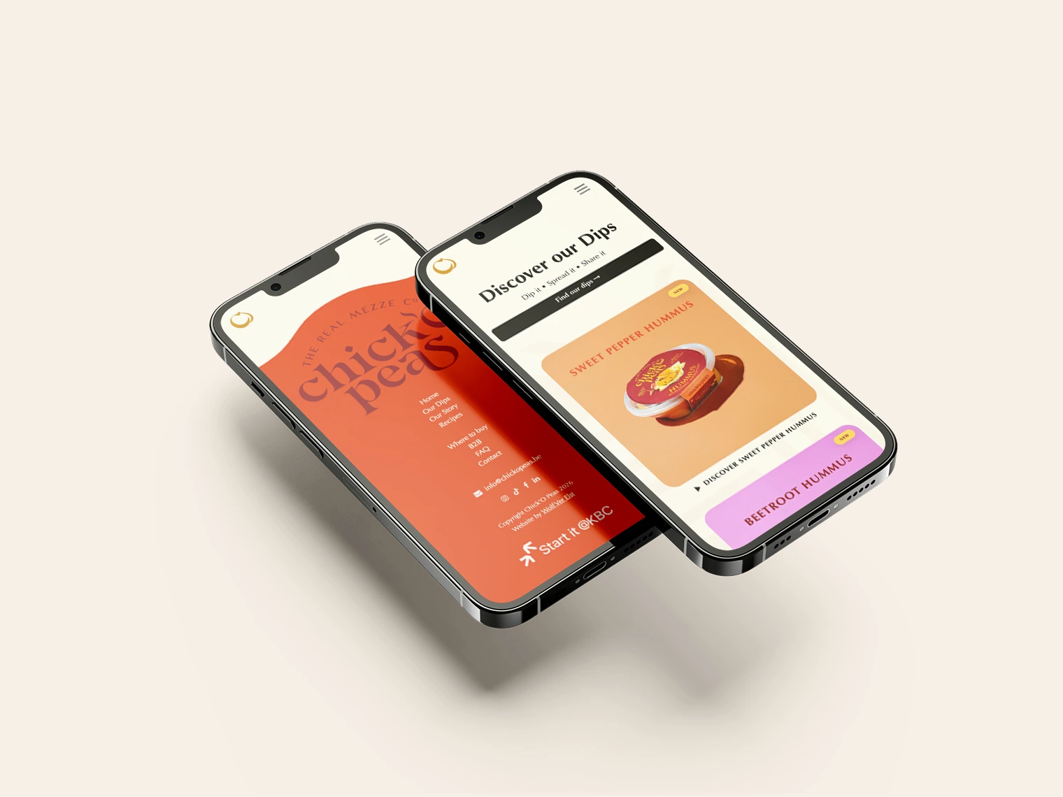 Chick'O Peas responsive website displayed on iPhone